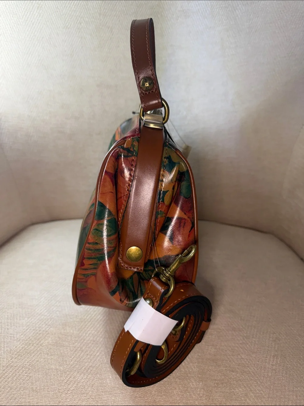 Patricia Nash Floral Printed Leather Satchel in Brown and Green
